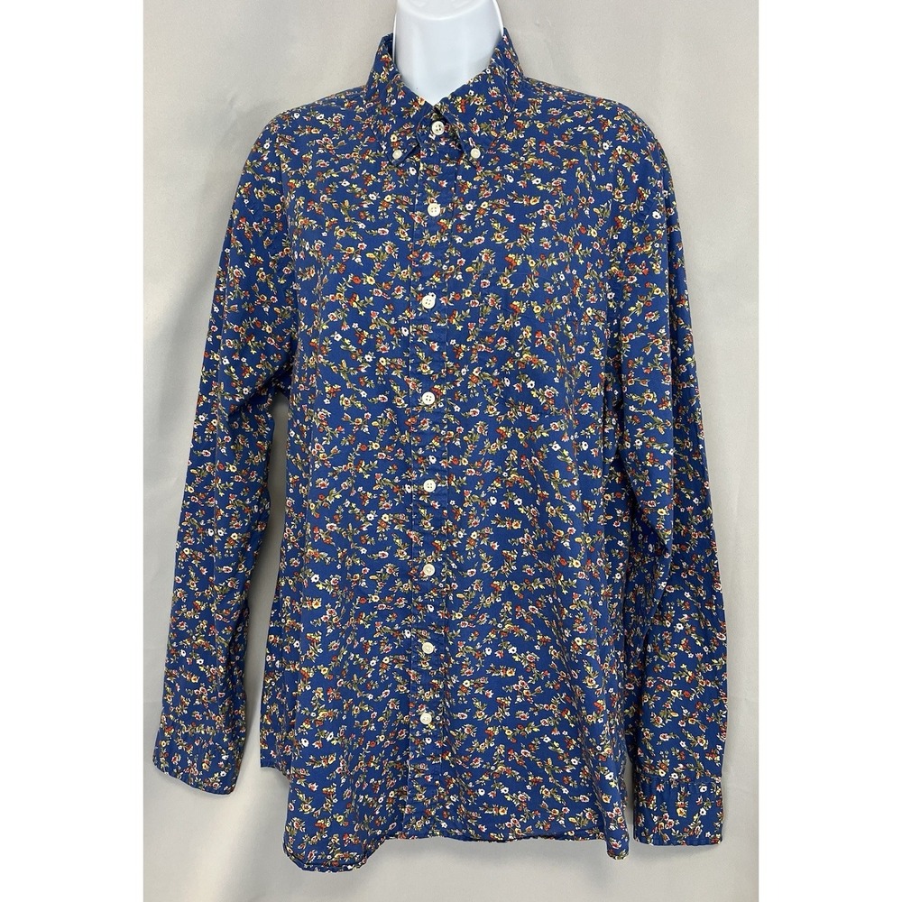 Lands' End Blue Floral Button Down Shirt Sz Large Tall